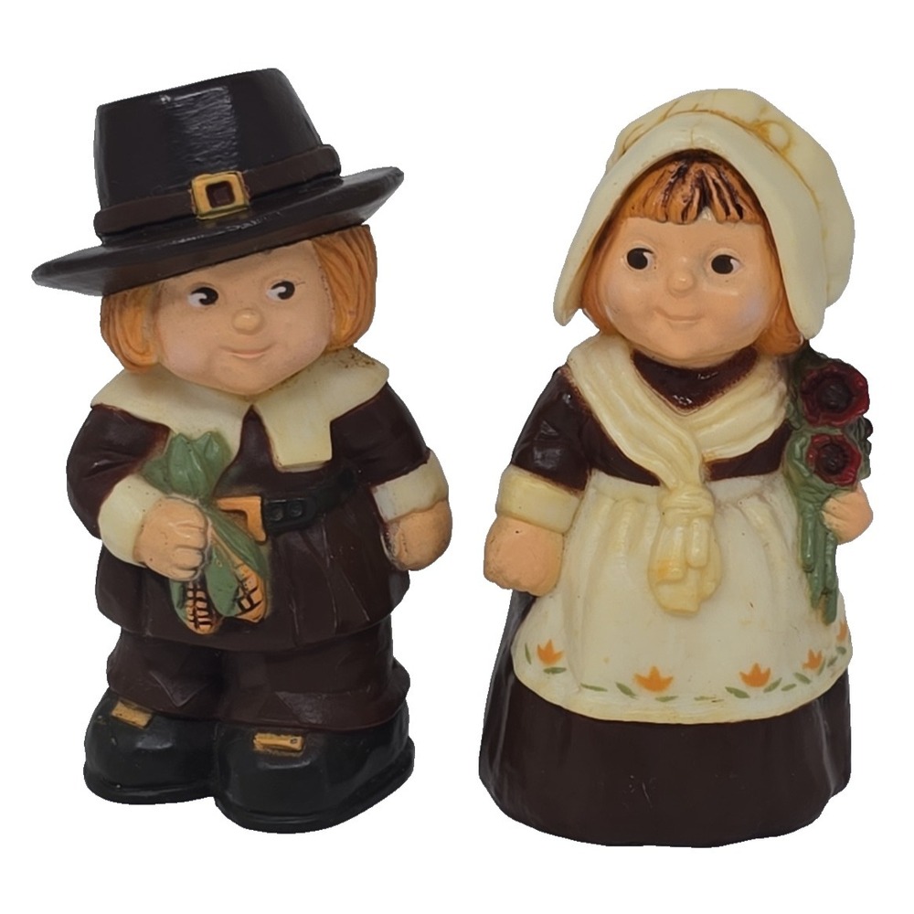 VTG 80's Hallmark Thanksgiving Salt Pepper Shakers Pilgrim Merry Miniatures U260